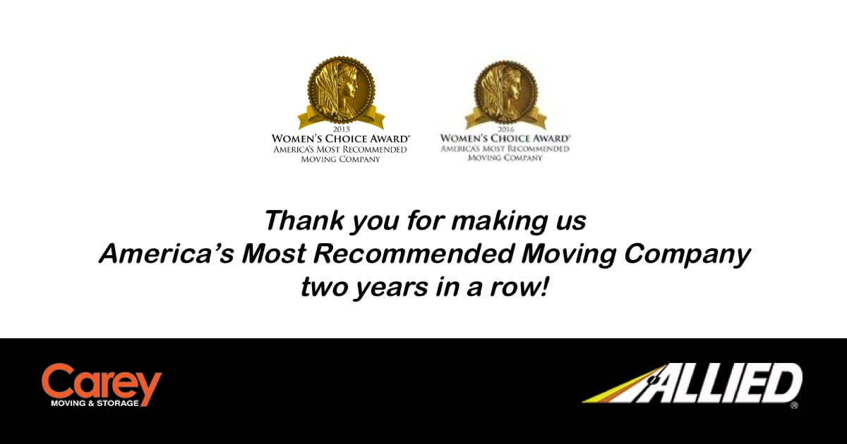 Carey Moving and Storage Wins Women’s Choice Award for the Second Year